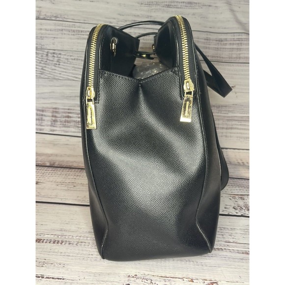 Michael Kors Houston Double Zip Crossgrain Leather Satchel NWOT Black Gold Color - Picture 7 of 16